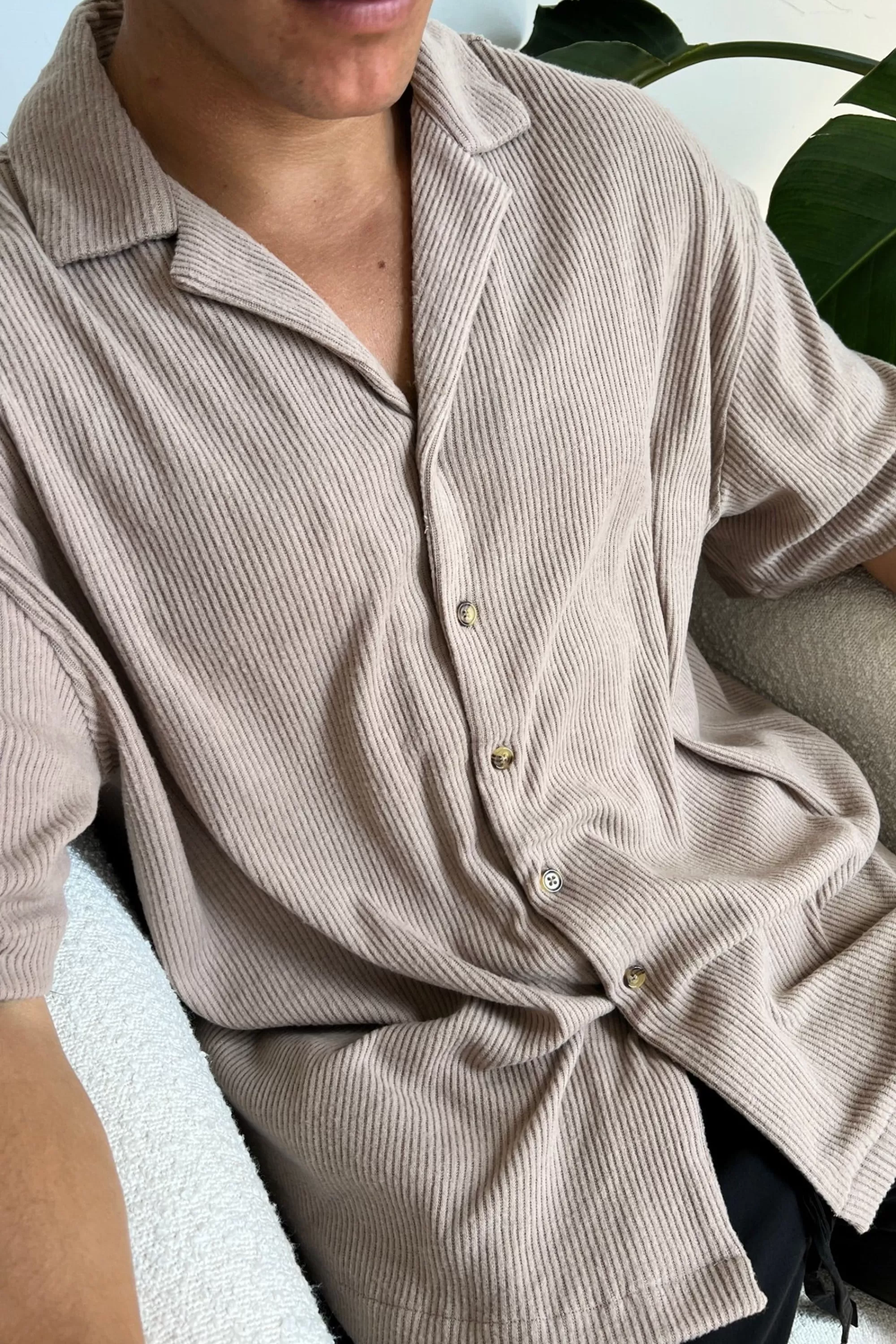 Shirts>Sampson and Taylor Cord Knit Short Sleeve Shirt Light Brown - Final Sale