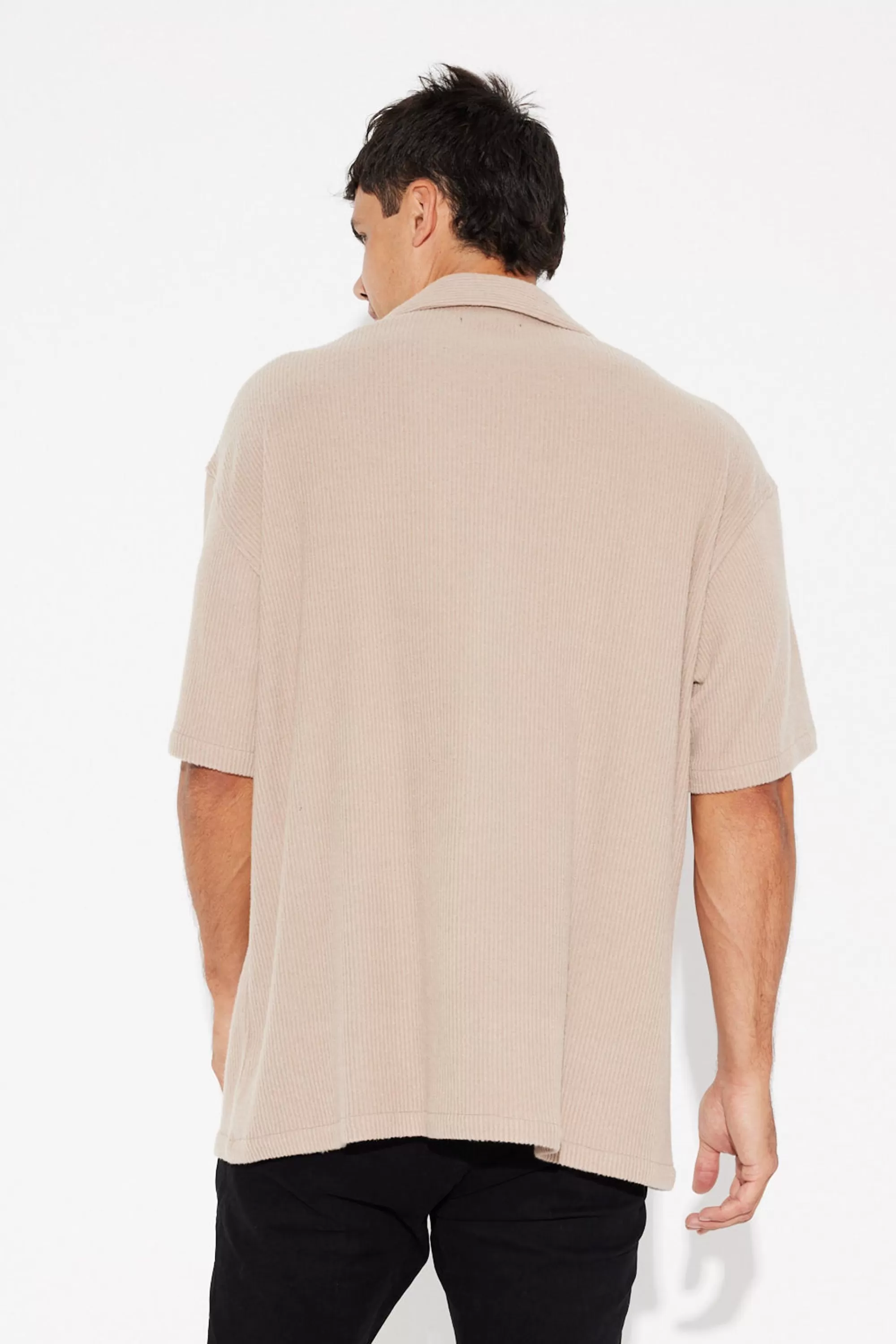 Shirts>Sampson and Taylor Cord Knit Short Sleeve Shirt Light Brown - Final Sale