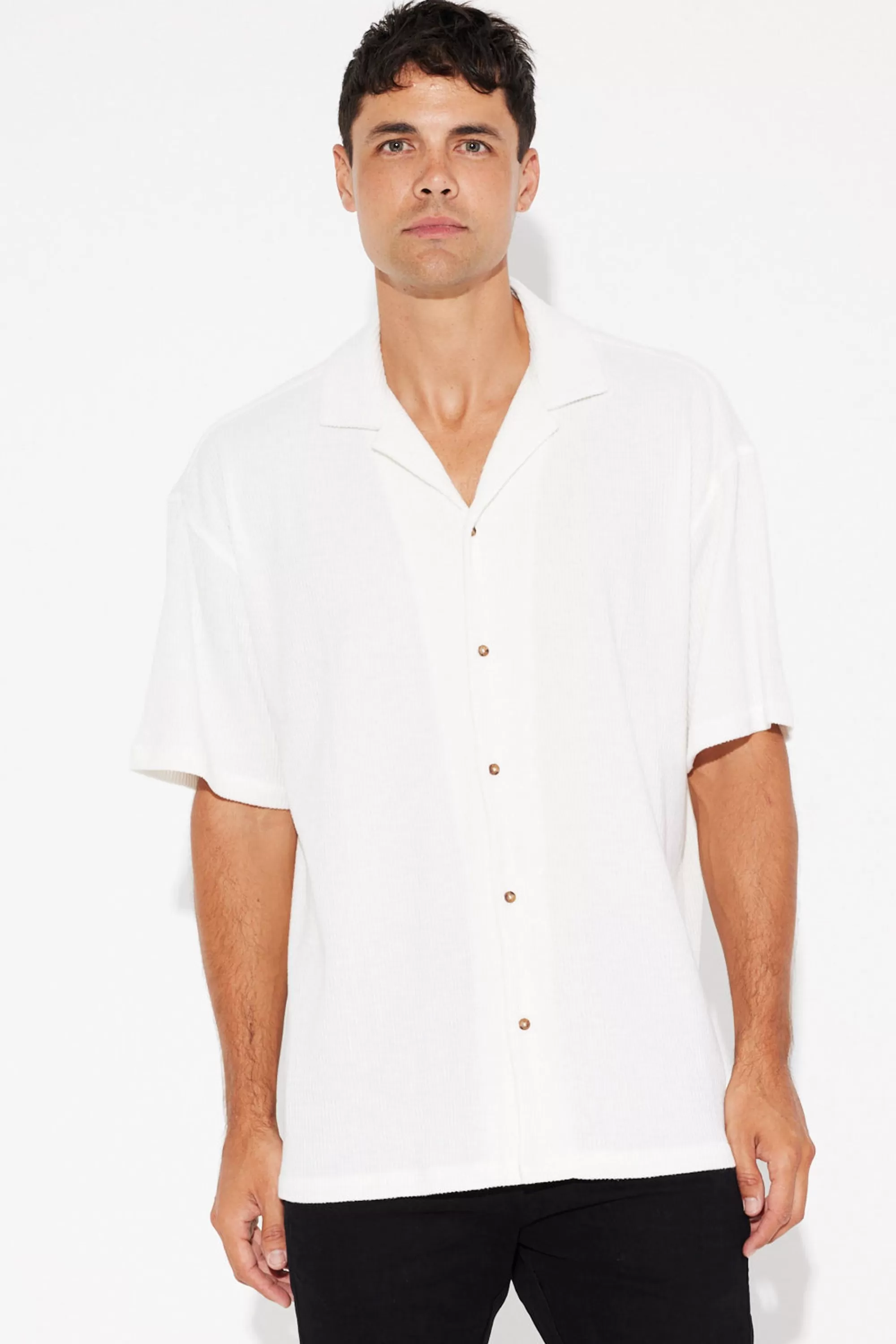 Shirts>Sampson and Taylor Cord Knit Short Sleeve Shirt White - Final Sale