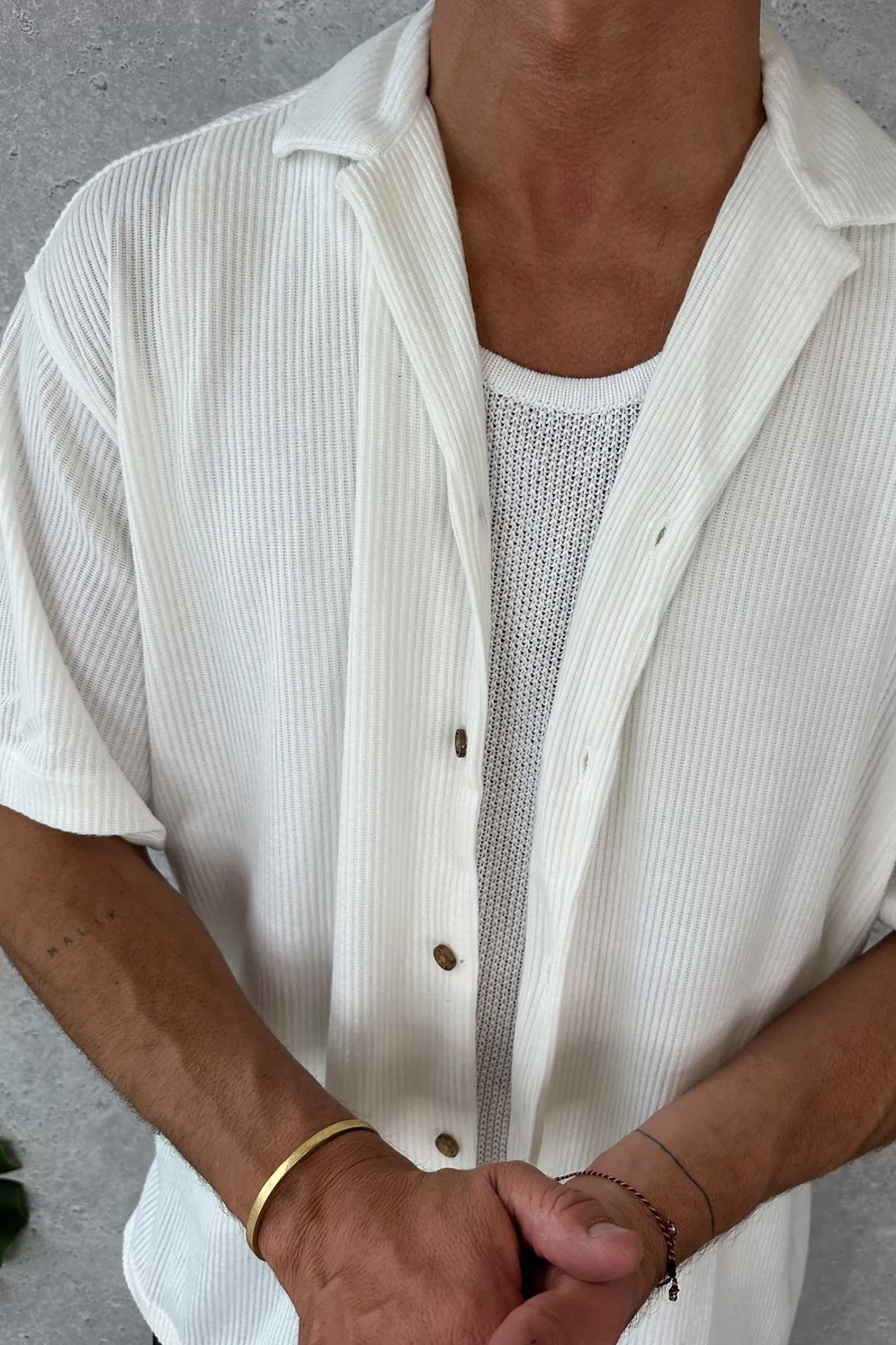Shirts>Sampson and Taylor Cord Knit Short Sleeve Shirt White - Final Sale