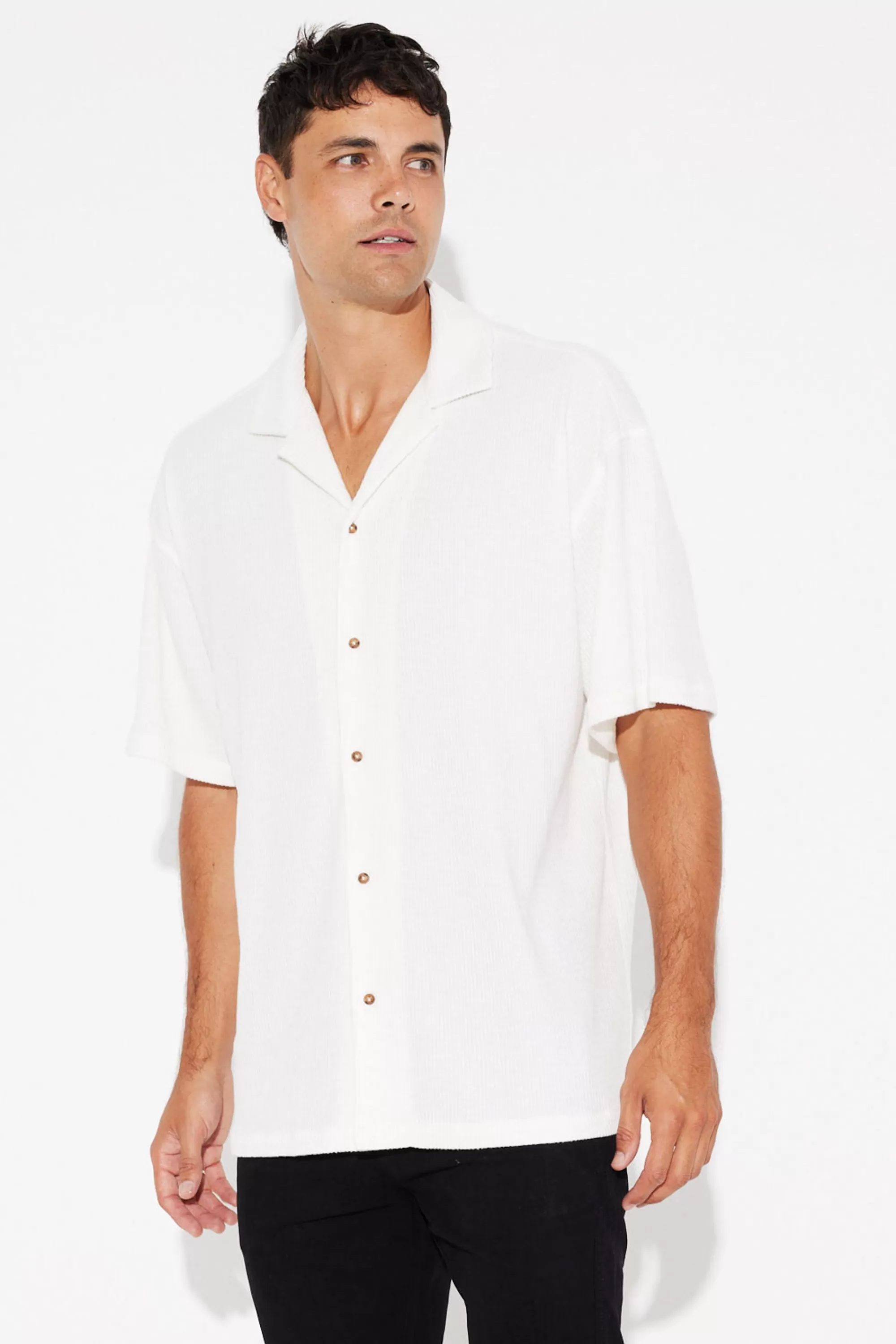 Shirts>Sampson and Taylor Cord Knit Short Sleeve Shirt White - Final Sale