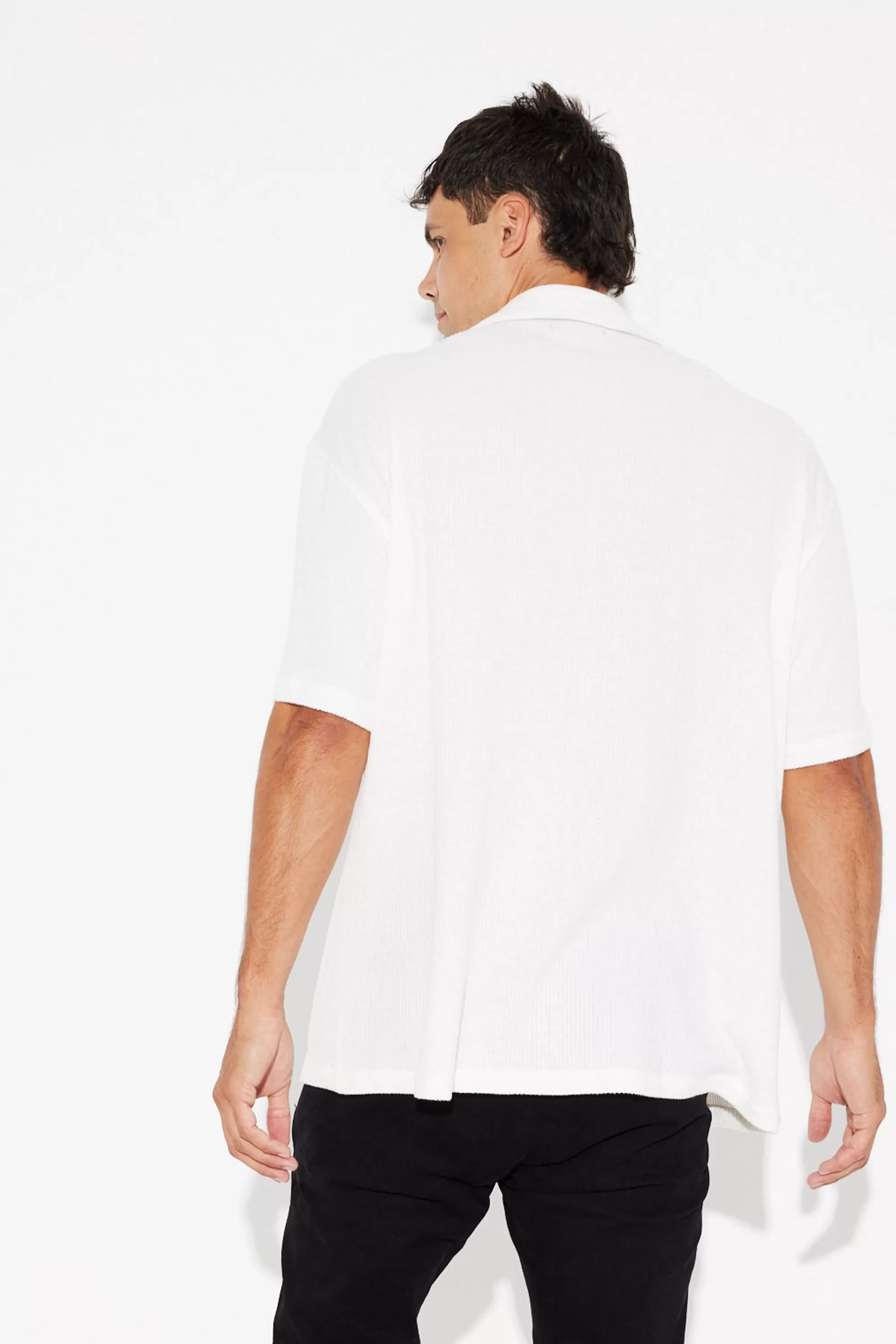 Shirts>Sampson and Taylor Cord Knit Short Sleeve Shirt White - Final Sale