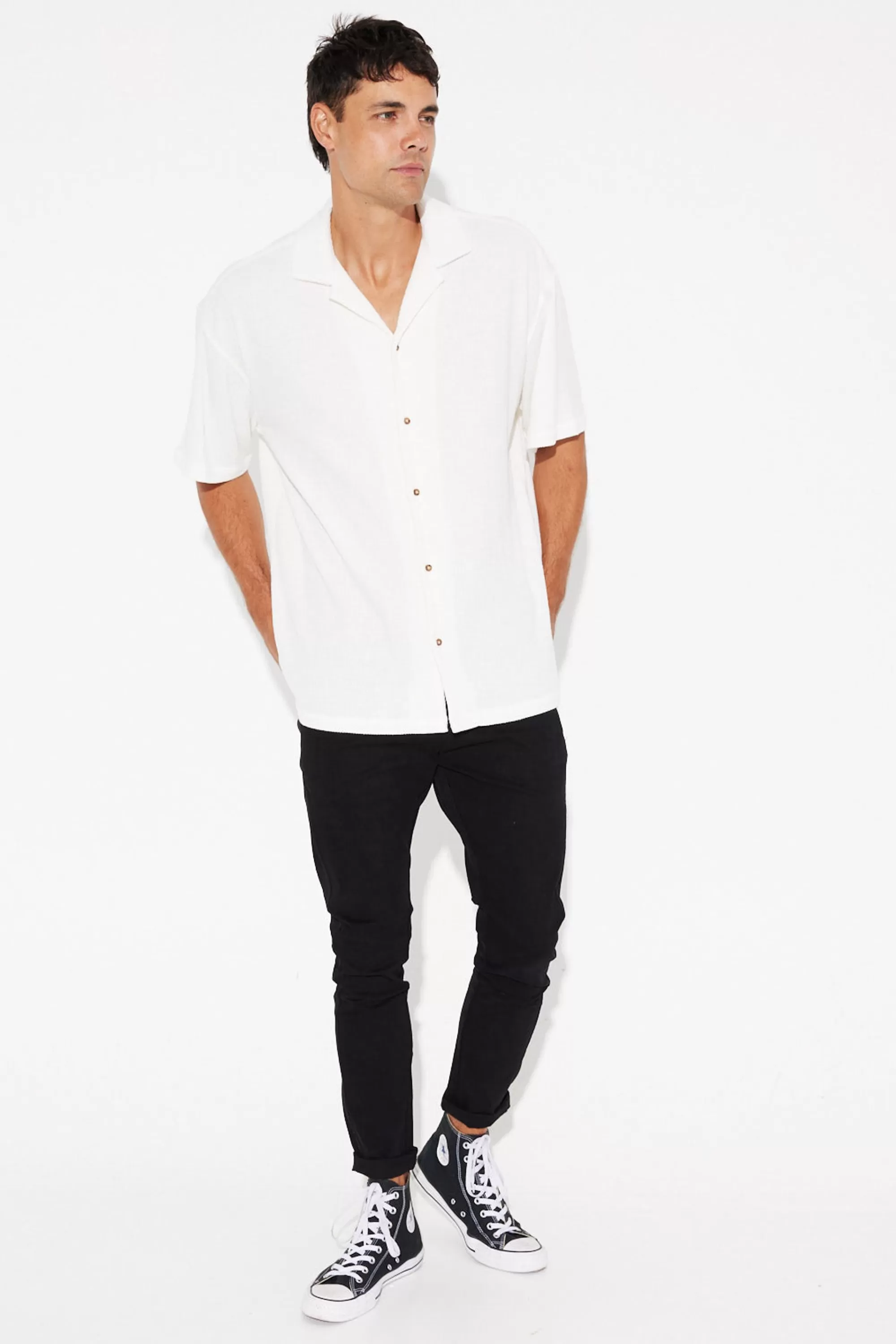 Shirts>Sampson and Taylor Cord Knit Short Sleeve Shirt White - Final Sale