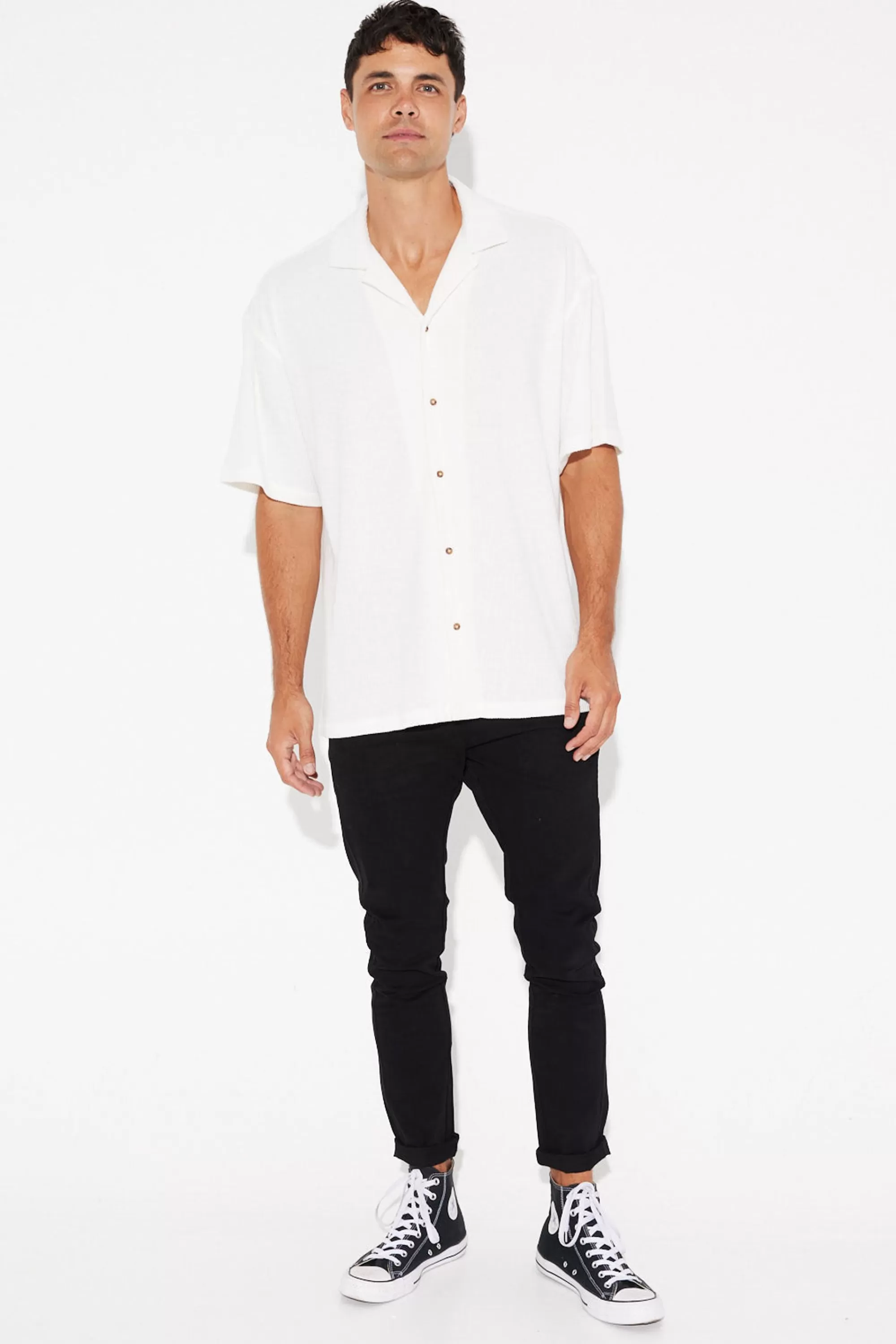 Shirts>Sampson and Taylor Cord Knit Short Sleeve Shirt White - Final Sale