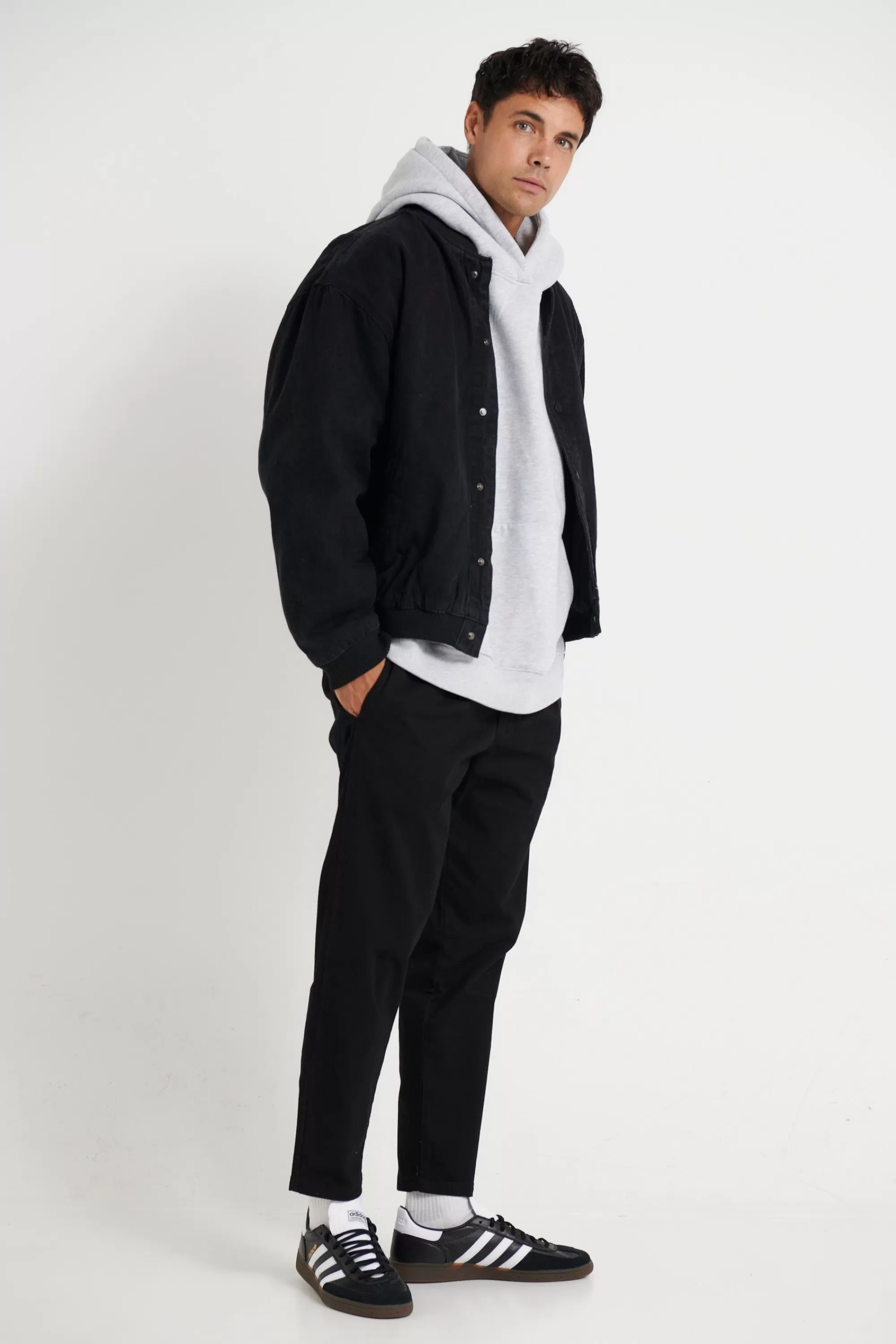 Jackets>NTH Vintage Bomber Denim Jacket Solid Black