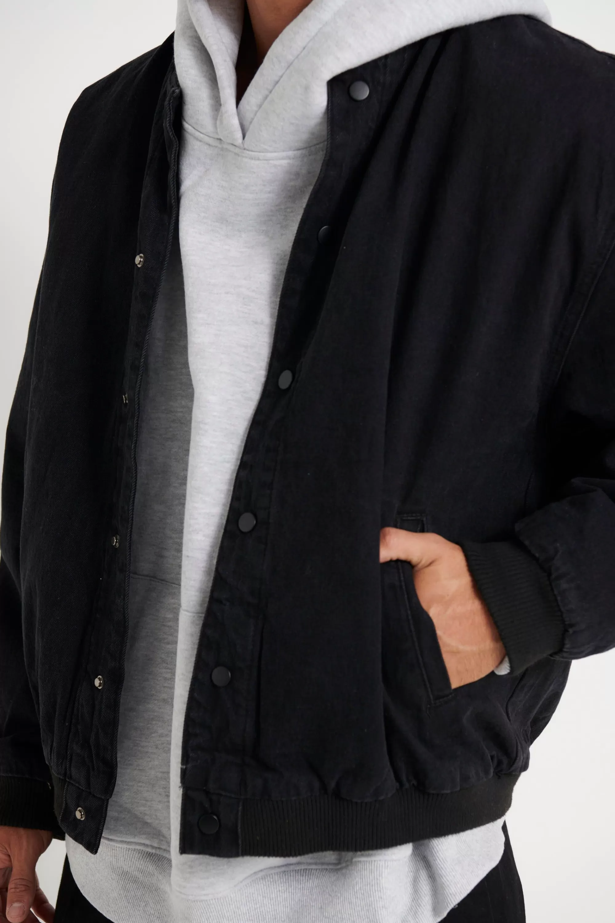 Jackets>NTH Vintage Bomber Denim Jacket Solid Black